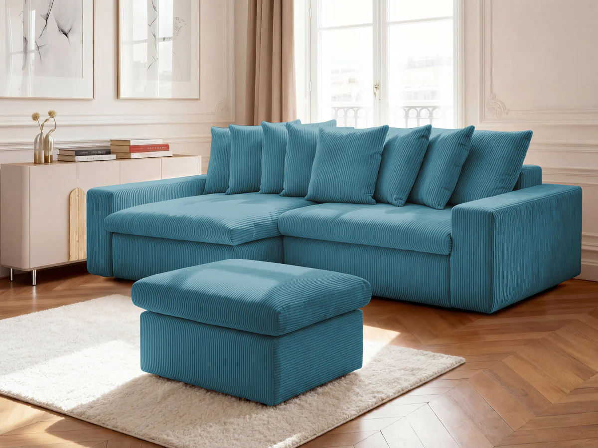 Canapé d'angle fixe ENORE velours côtelé avec pouf - Image 20
