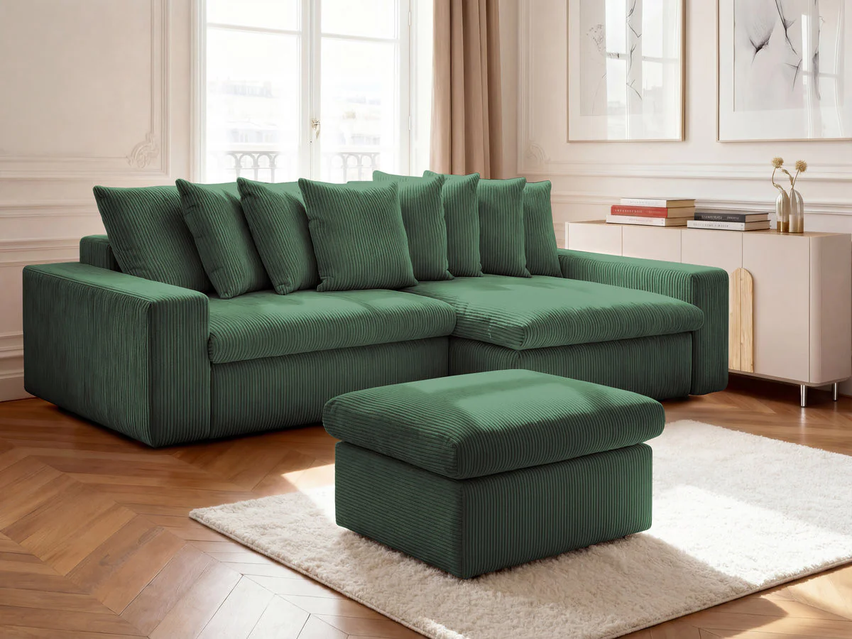Canapé d'angle fixe ENORE velours côtelé avec pouf - Image 21