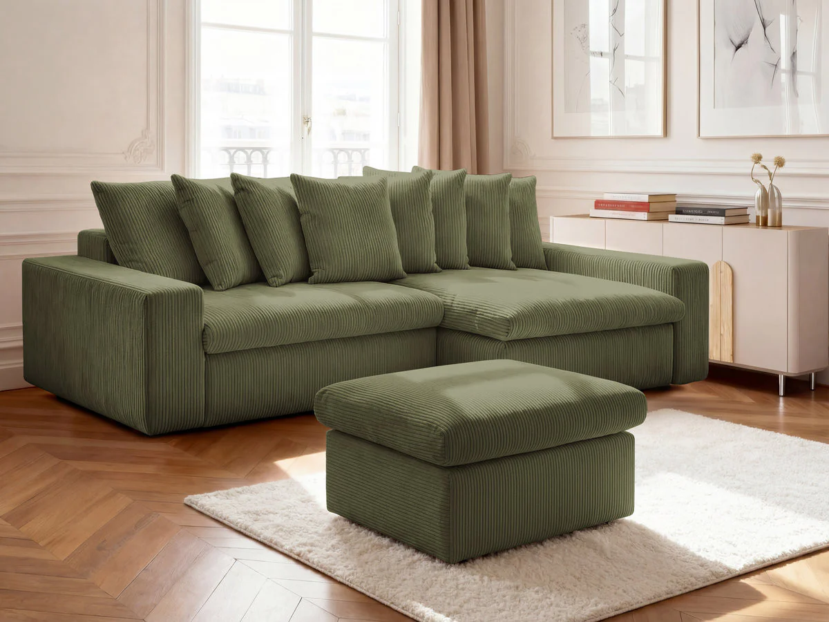 Canapé d'angle fixe ENORE velours côtelé avec pouf - Image 28