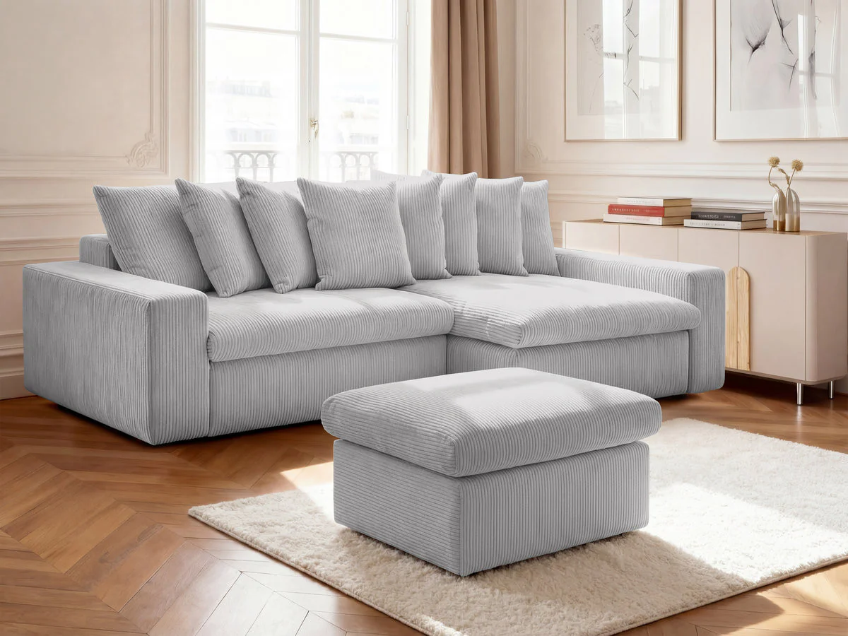 Canapé d'angle fixe ENORE velours côtelé avec pouf - Image 30