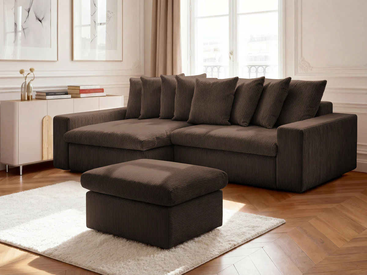 Canapé d'angle fixe ENORE velours côtelé avec pouf - Image 32