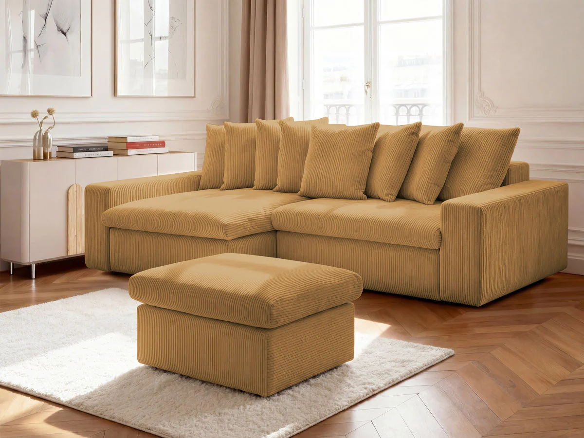 Canapé d'angle fixe ENORE velours côtelé avec pouf - Image 35