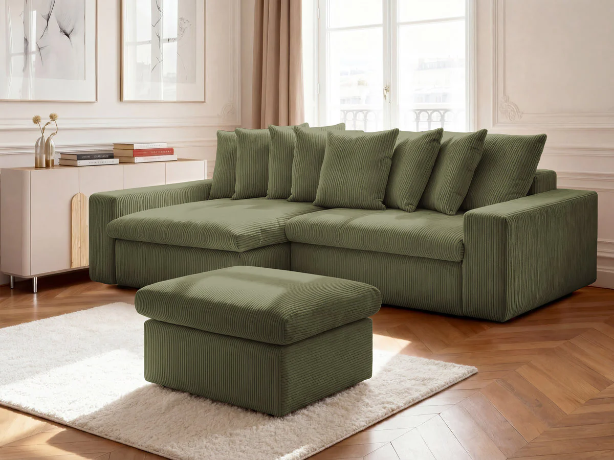 Canapé d'angle fixe ENORE velours côtelé avec pouf - Image 36