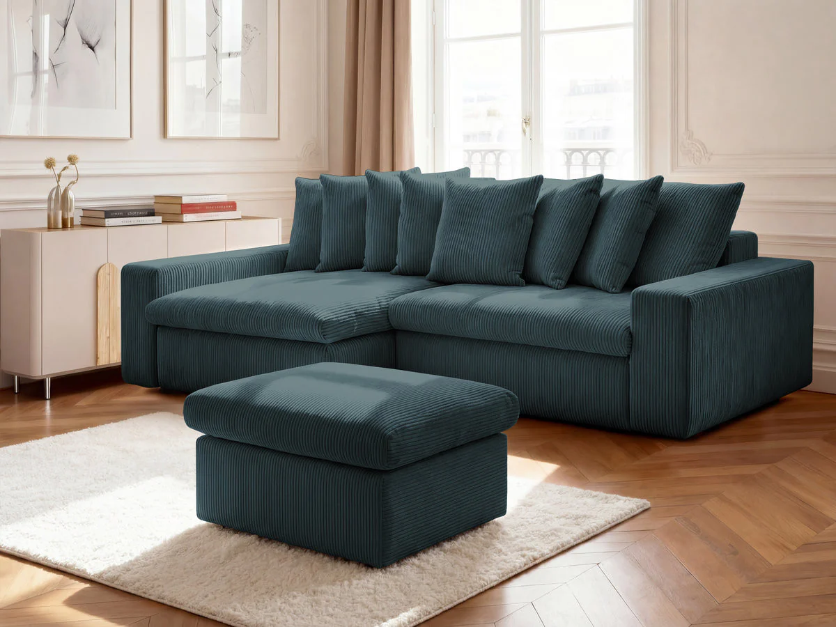 Canapé d'angle fixe ENORE velours côtelé avec pouf - Image 37