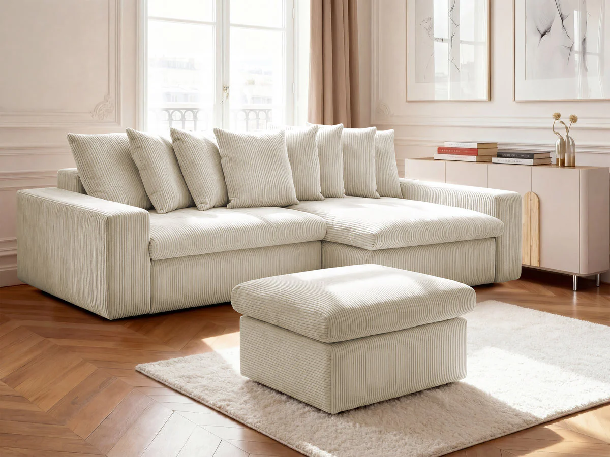 Canapé d'angle fixe ENORE velours côtelé avec pouf - Image 40