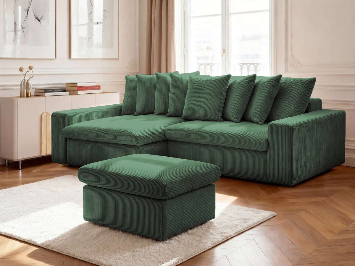 Canapé d'angle fixe ENORE velours côtelé avec pouf - Image 44