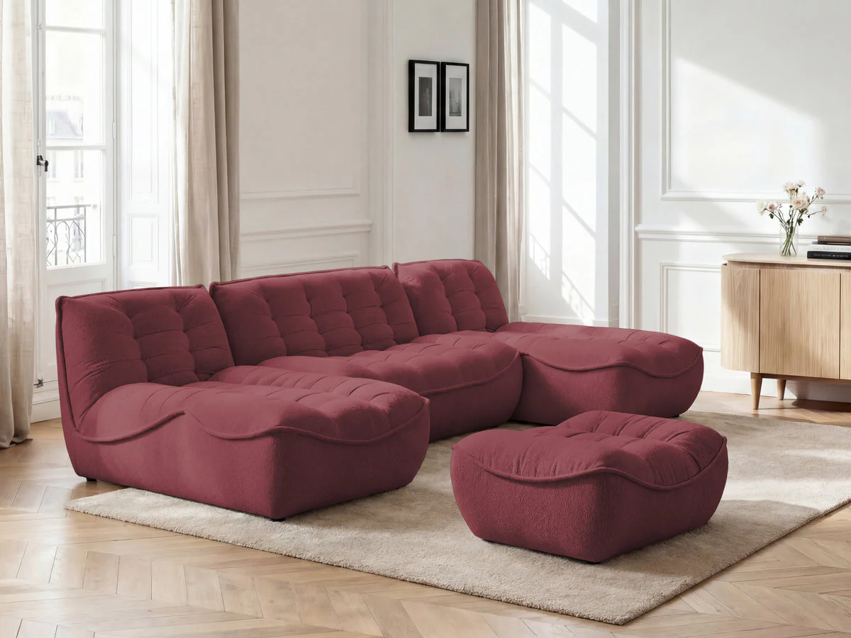 Canapé panoramique fixe modulable SERENA tissu chiné avec pouf - Image 12