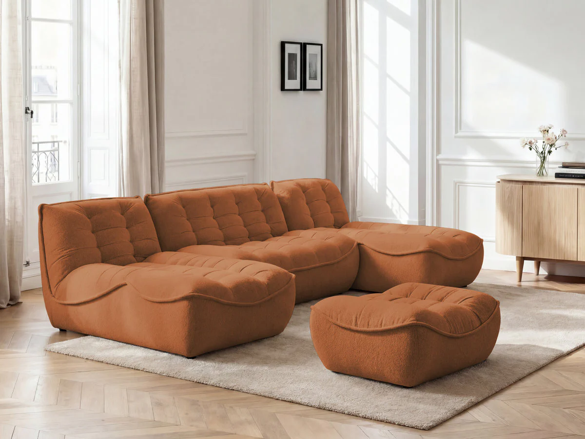 Canapé panoramique fixe modulable SERENA tissu chiné avec pouf - Image 13