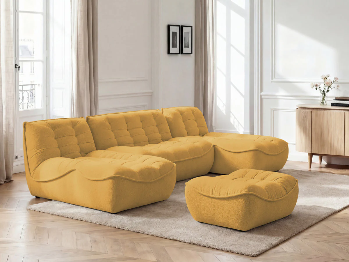 Canapé panoramique fixe modulable SERENA tissu chiné avec pouf - Image 14