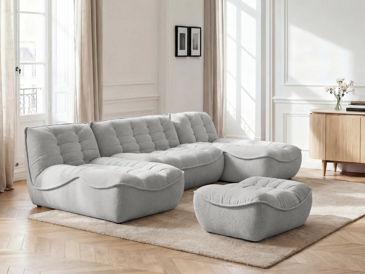 Canapé panoramique fixe modulable SERENA tissu chiné avec pouf - Image 16