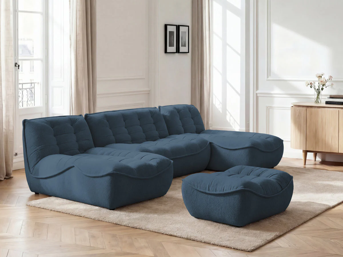 Canapé panoramique fixe modulable SERENA tissu chiné avec pouf - Image 9