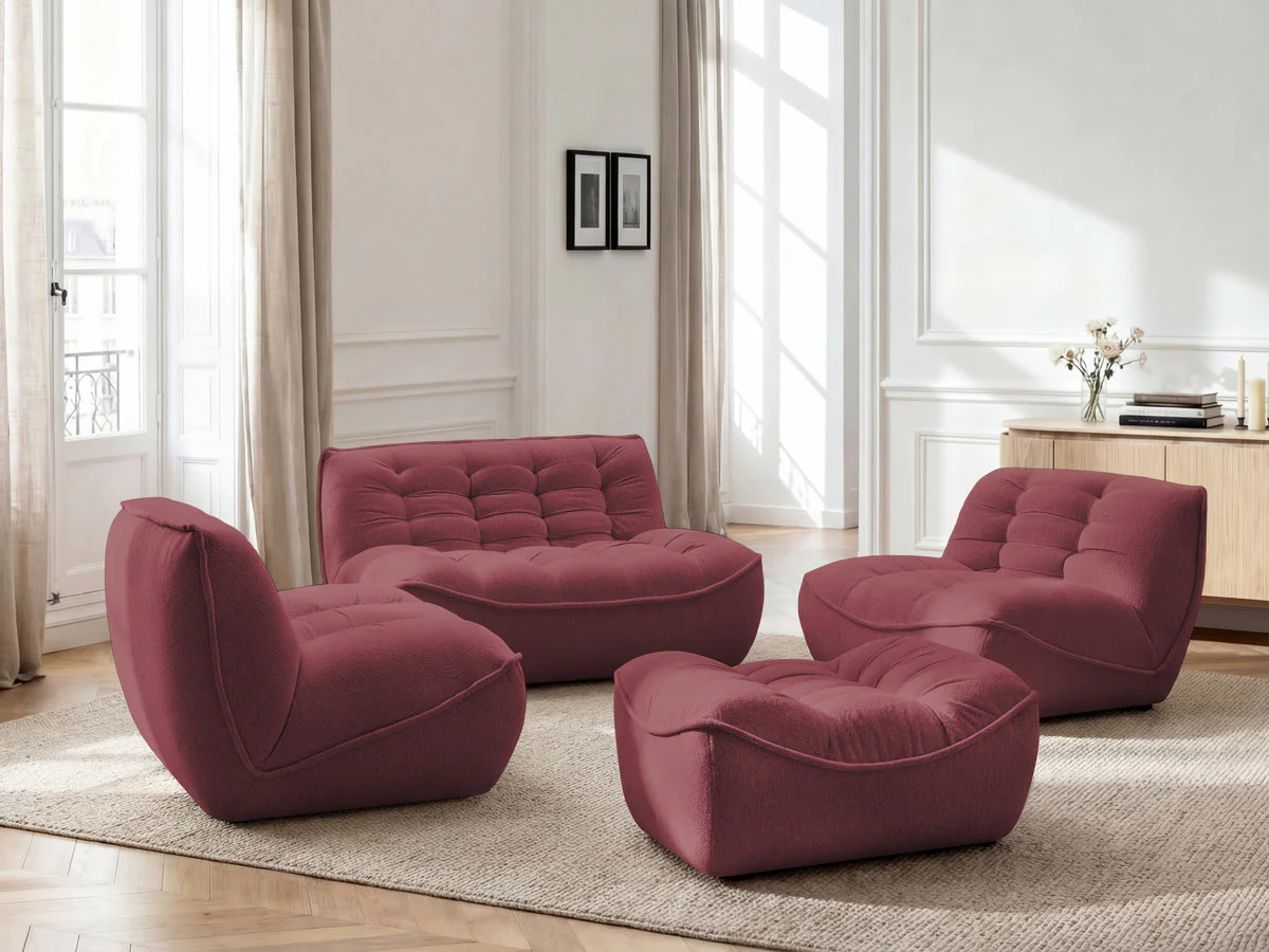 Canapé droit fixe modulable SERENA avec 2 chauffeuses 1 place et 1 chauffeuse 2 places tissu chiné avec pouf - Image 2