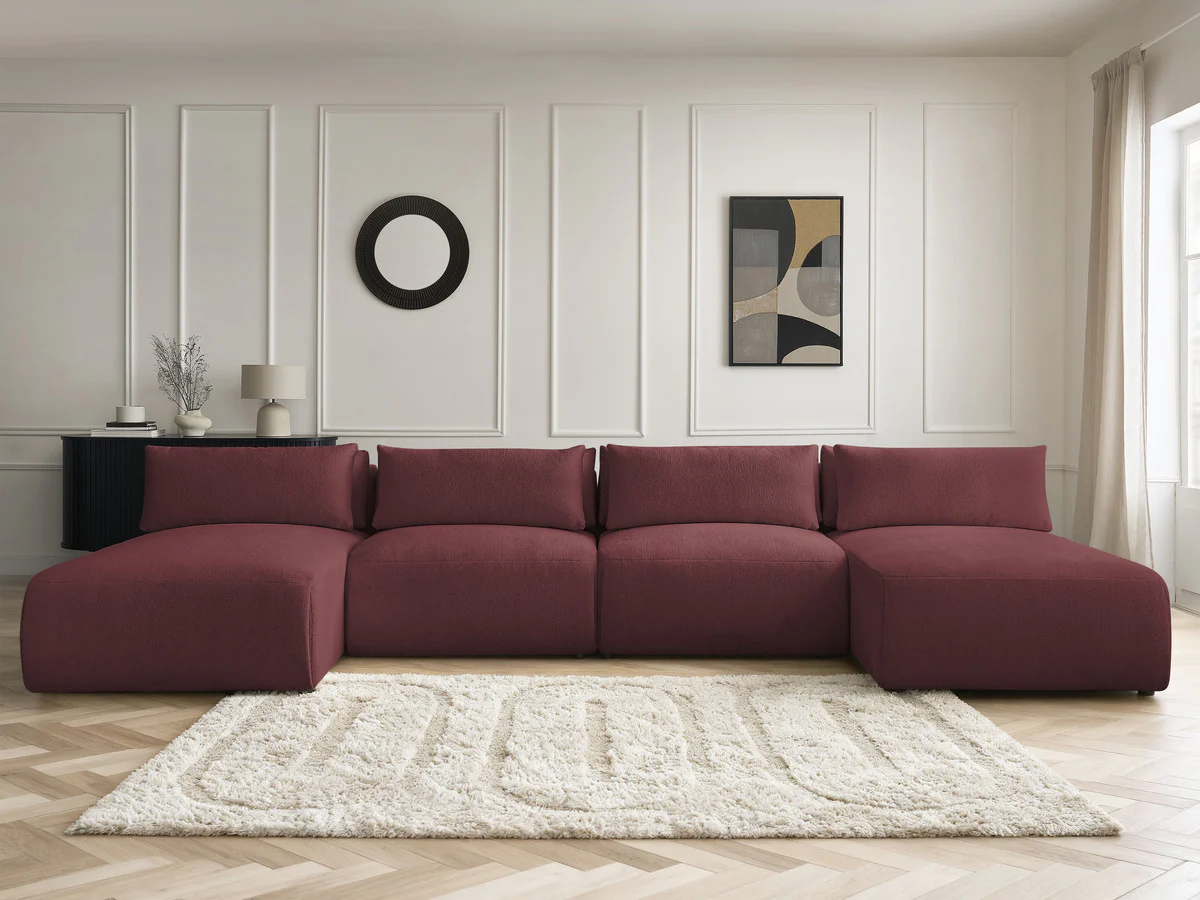 Canapé panoramique fixe modulable avec têtières JANA tissu chiné avec 2 méridiennes et 2 chauffeuses - Image 13