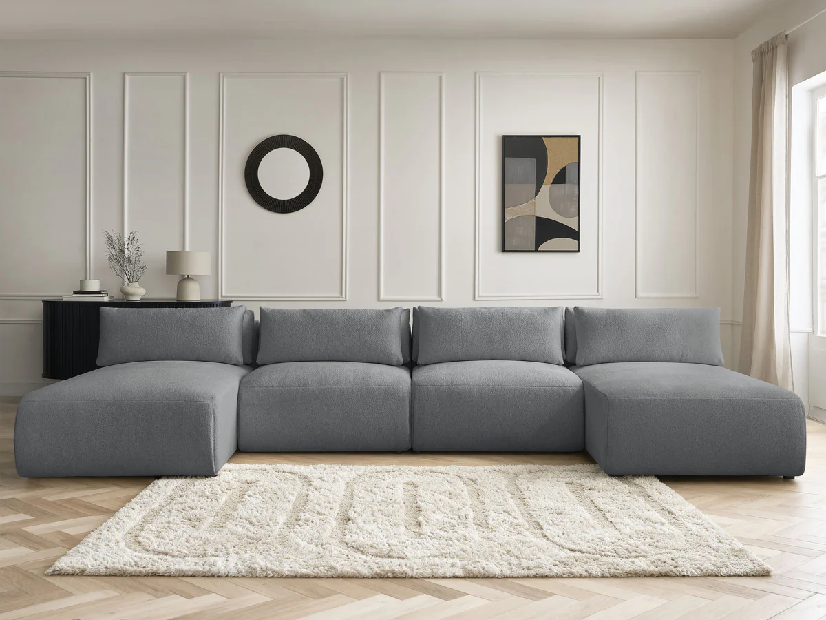Canapé panoramique fixe modulable avec têtières JANA tissu chiné avec 2 méridiennes et 2 chauffeuses - Image 17