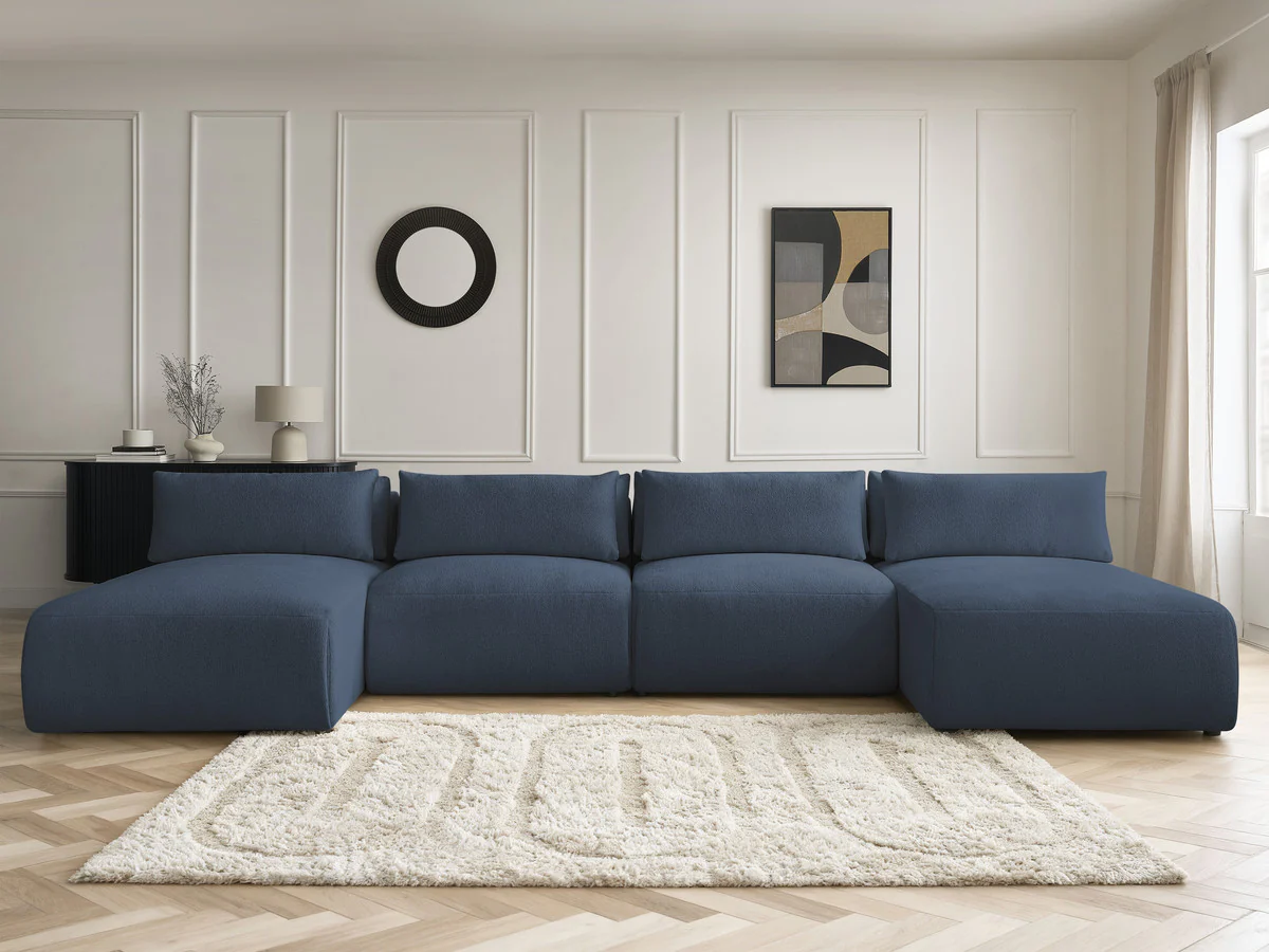 Canapé panoramique fixe modulable avec têtières JANA tissu chiné avec 2 méridiennes et 2 chauffeuses - Image 18