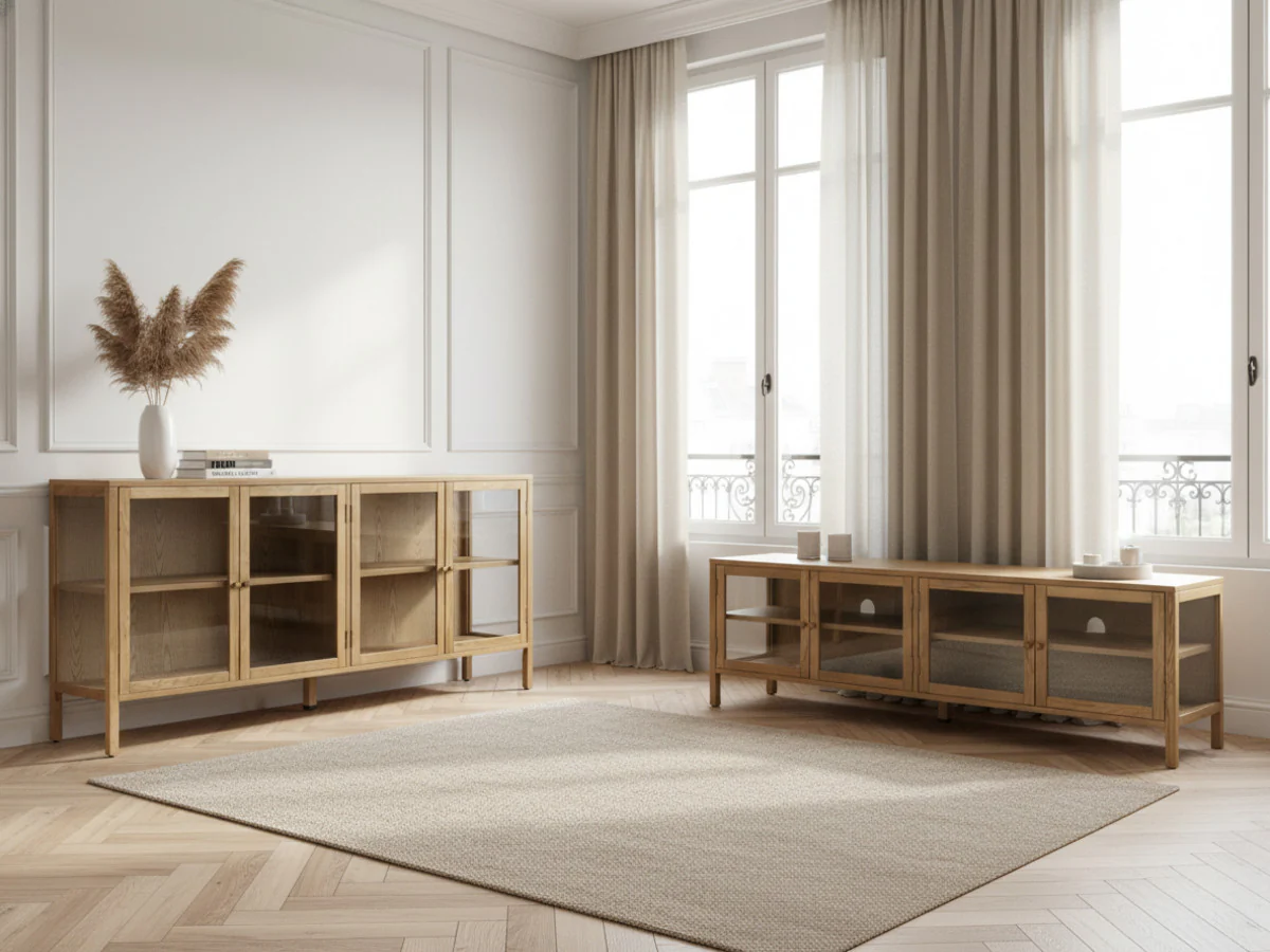 Ensemble CARMEN avec buffet 180 cm + meuble TV 160 cm placage chêne massif