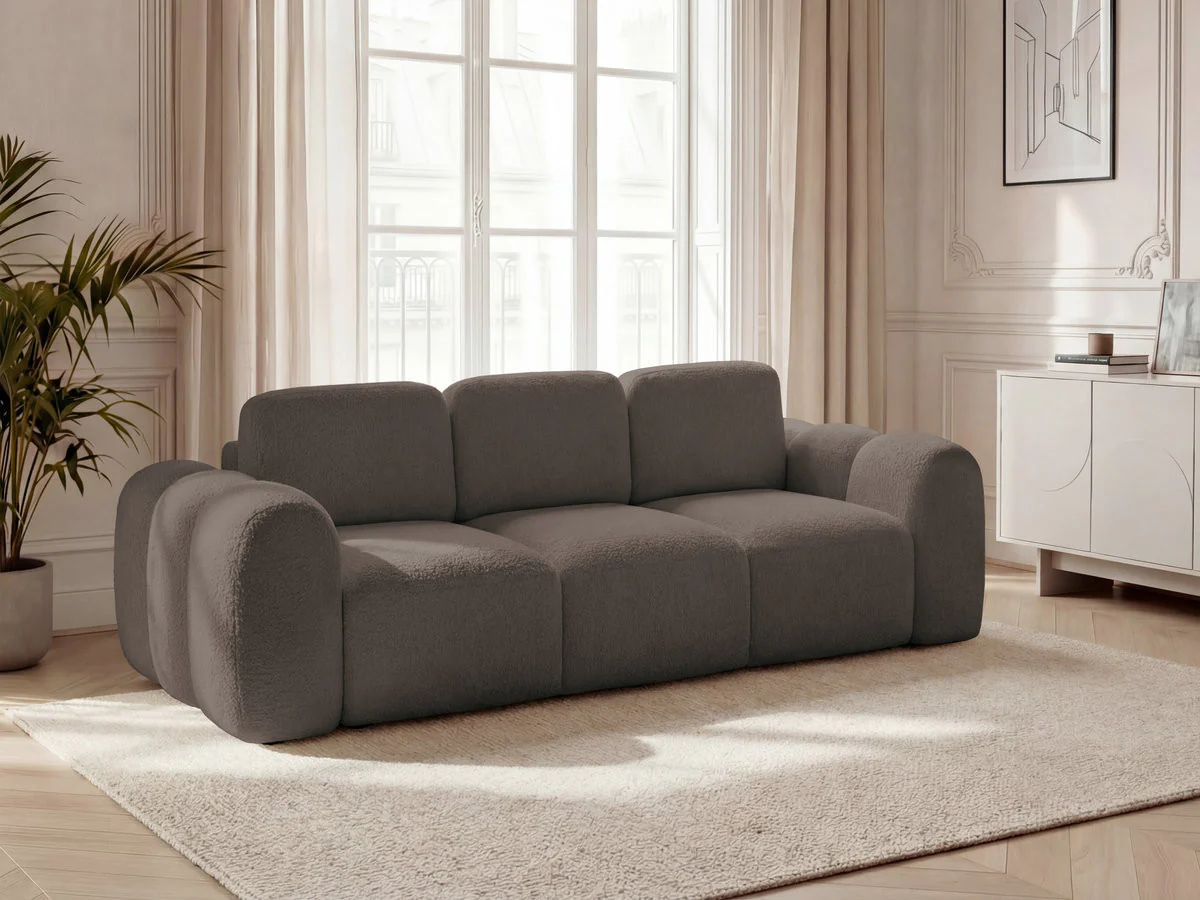 Canapé droit convertible coffre 3 places MONTAIGNE tissu bouclette - Image 10