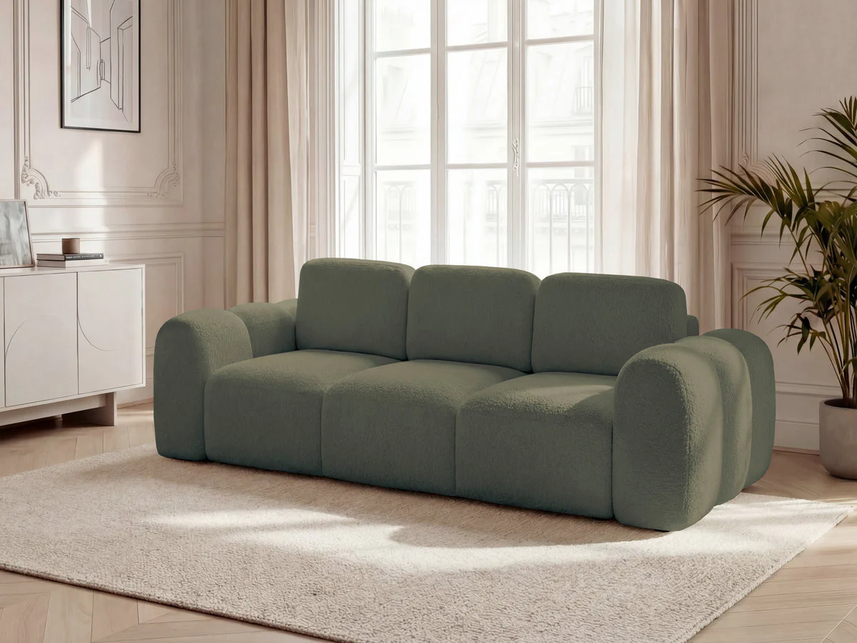 Canapé droit convertible coffre 3 places MONTAIGNE tissu bouclette - Image 15