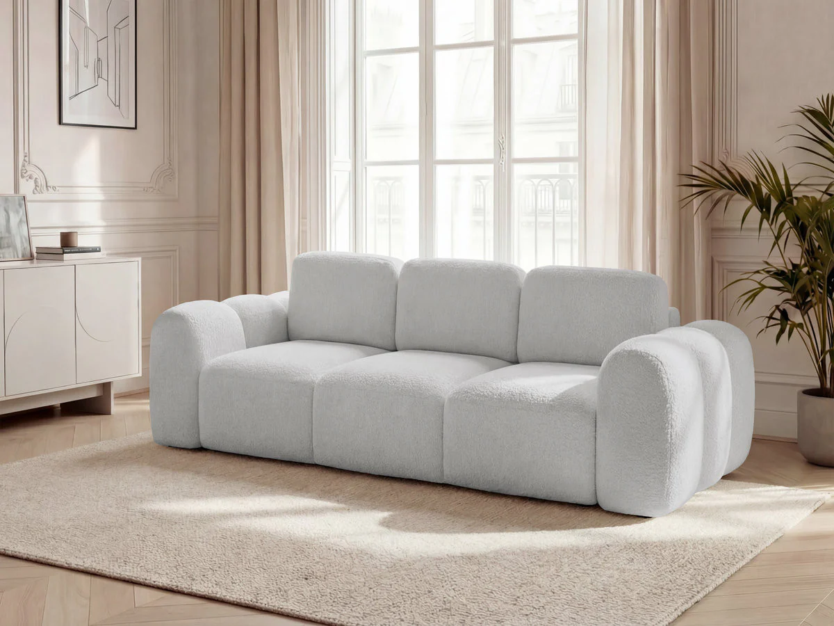Canapé droit convertible coffre 3 places MONTAIGNE tissu bouclette - Image 8