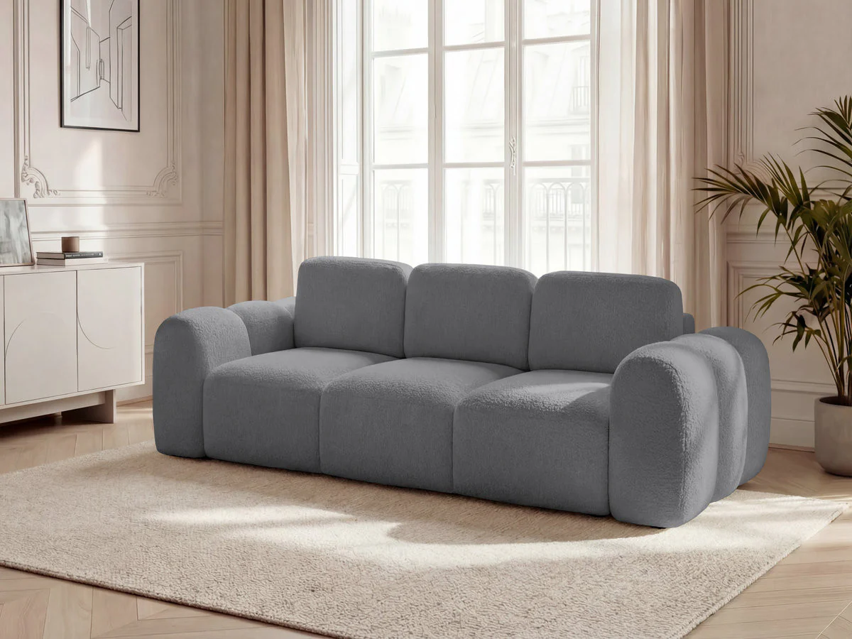 Canapé droit convertible coffre 3 places MONTAIGNE tissu bouclette - Image 9
