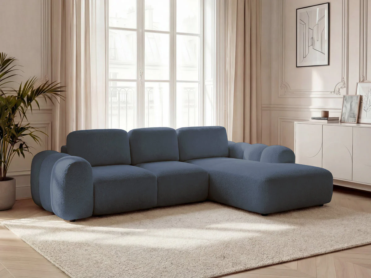 Canapé d'angle convertible coffre grande méridienne MONTAIGNE tissu bouclette - Image 13