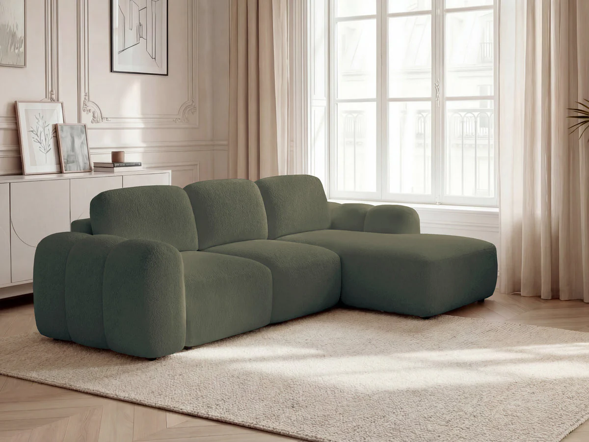 Canapé d'angle convertible coffre MONTAIGNE tissu bouclette - Image 6