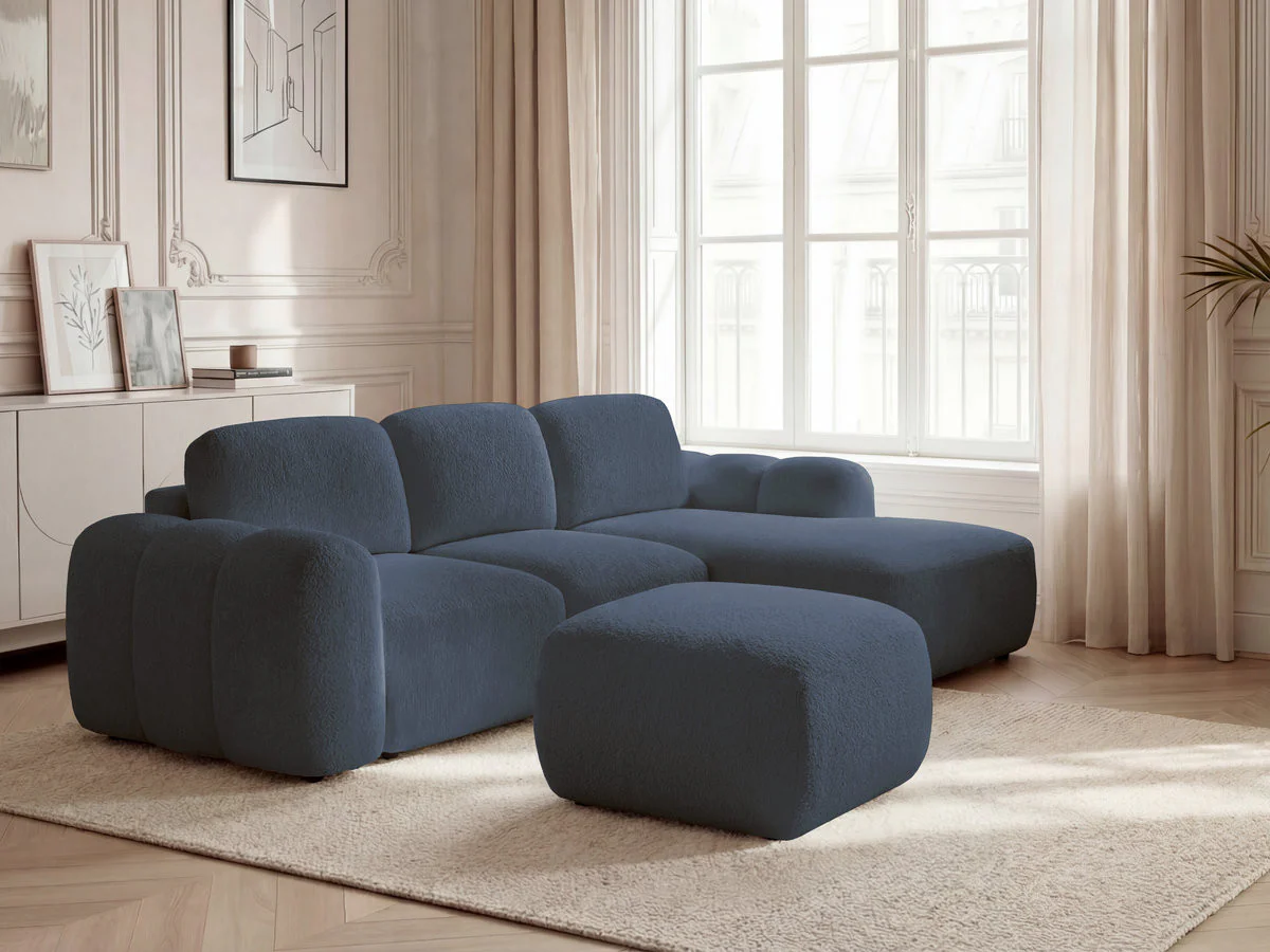 Canapé d'angle convertible coffre MONTAIGNE tissu bouclette avec pouf - Image 13