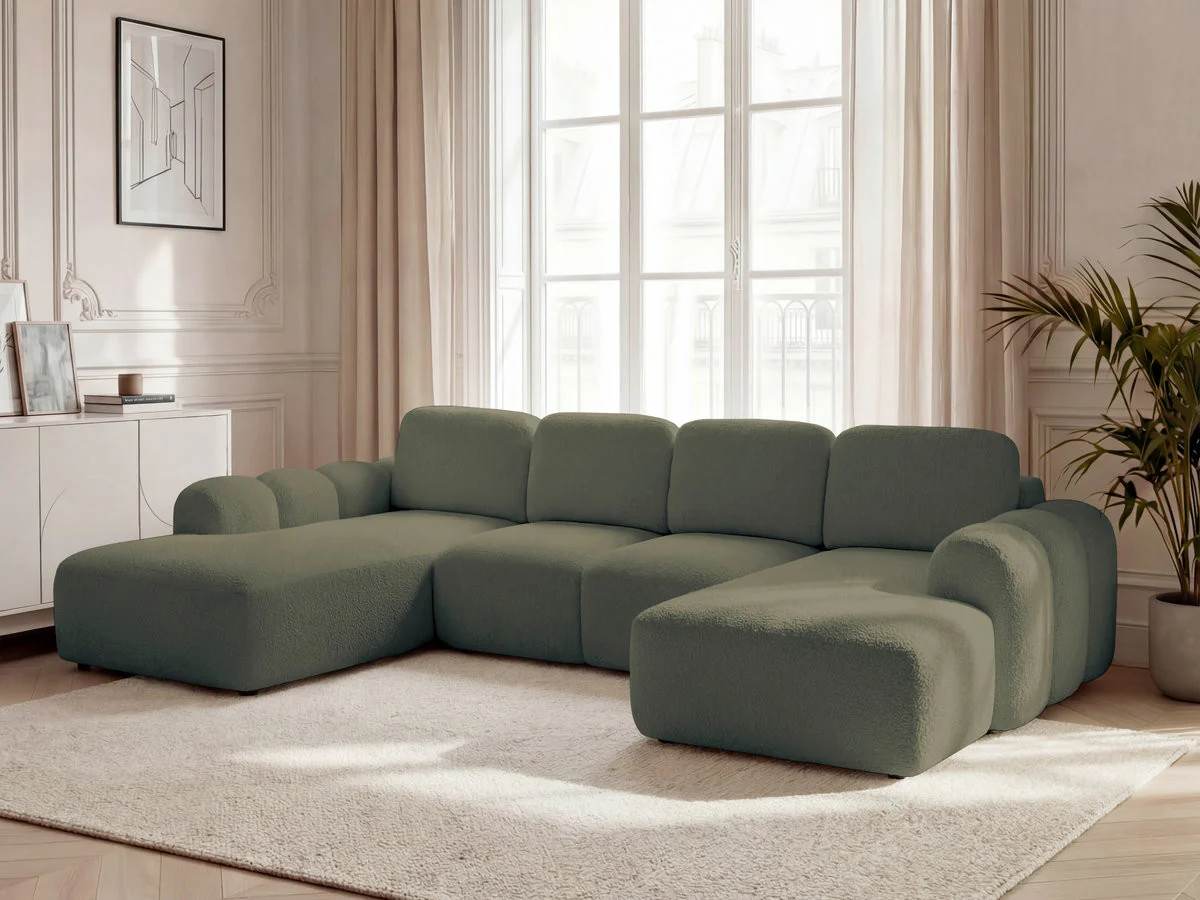 Canapé panoramique convertible coffre MONTAIGNE tissu bouclette - Image 11