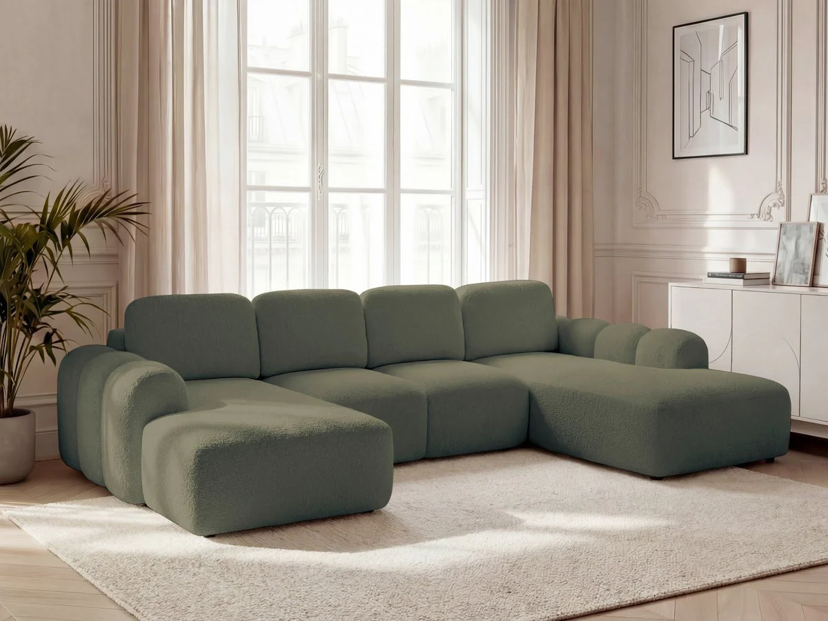 Canapé panoramique convertible coffre MONTAIGNE tissu bouclette - Image 12