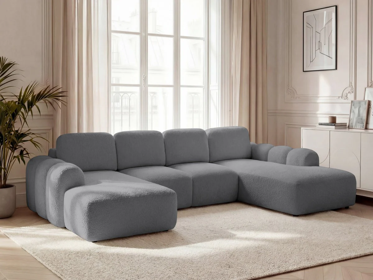 Canapé panoramique convertible coffre MONTAIGNE tissu bouclette - Image 18