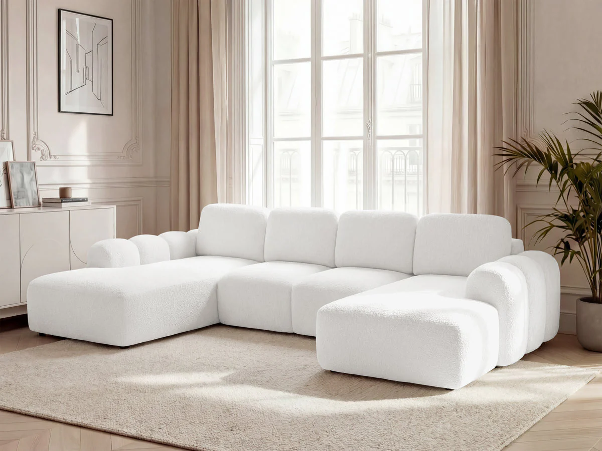 Canapé panoramique convertible coffre MONTAIGNE tissu bouclette - Image 19