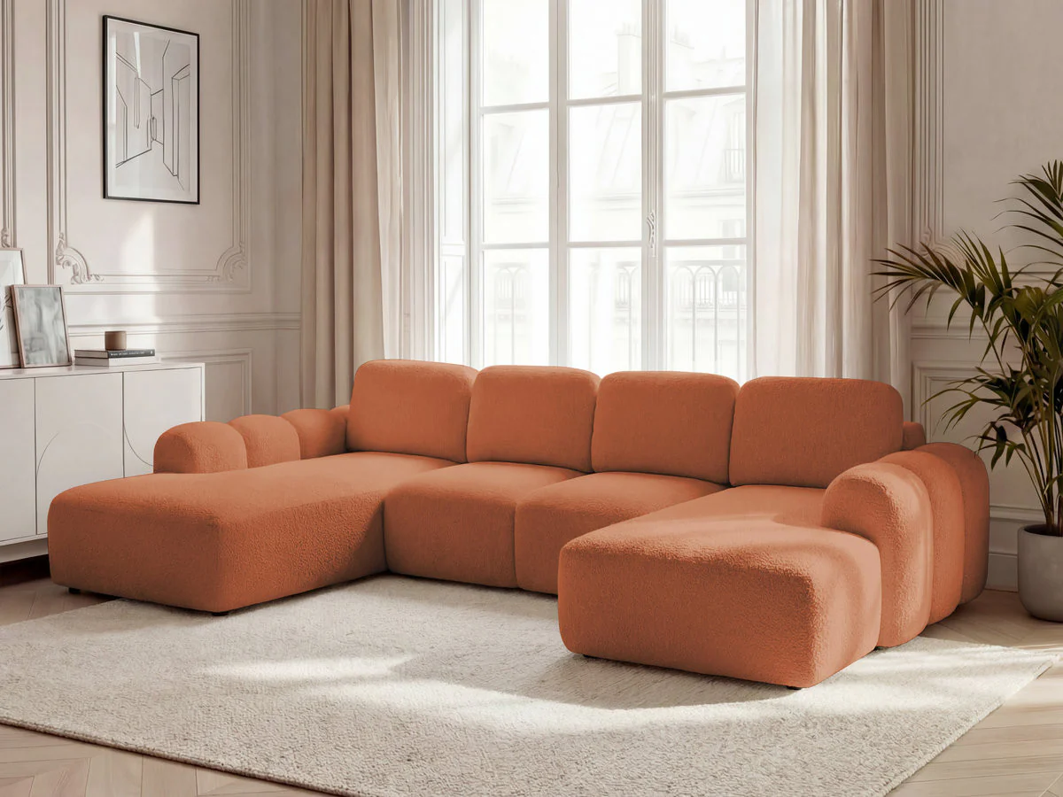 Canapé panoramique convertible coffre MONTAIGNE tissu bouclette - Image 7