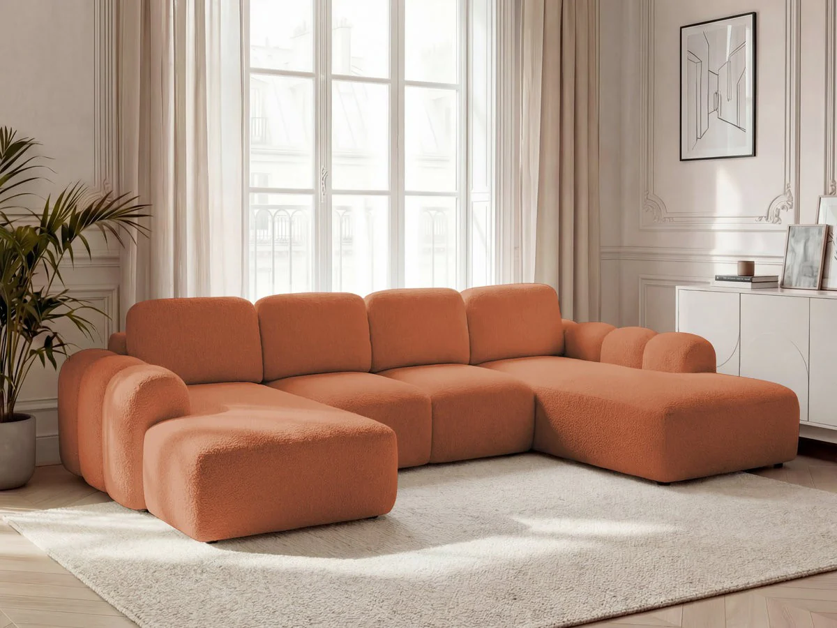 Canapé panoramique convertible coffre MONTAIGNE tissu bouclette - Image 8