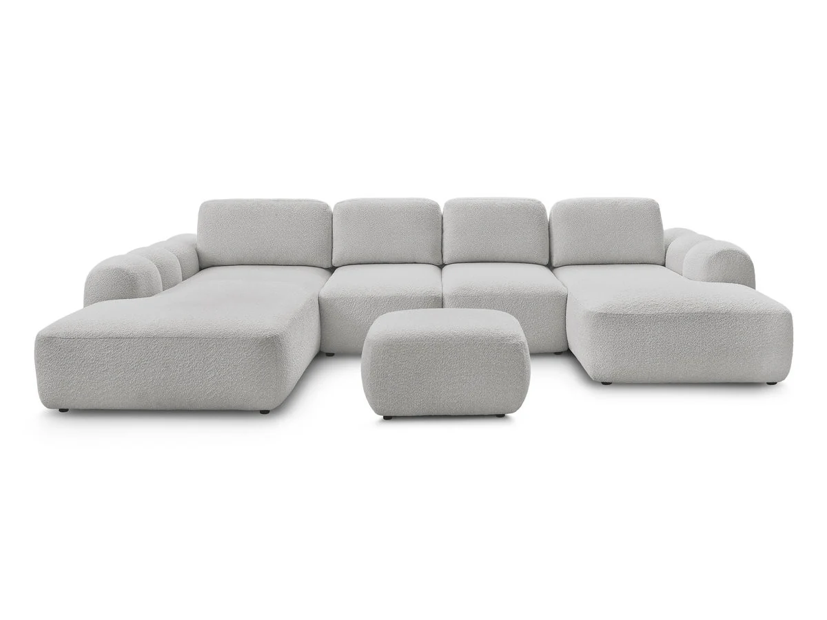 Canapé panoramique convertible coffre MONTAIGNE tissu bouclette avec pouf - Image 15