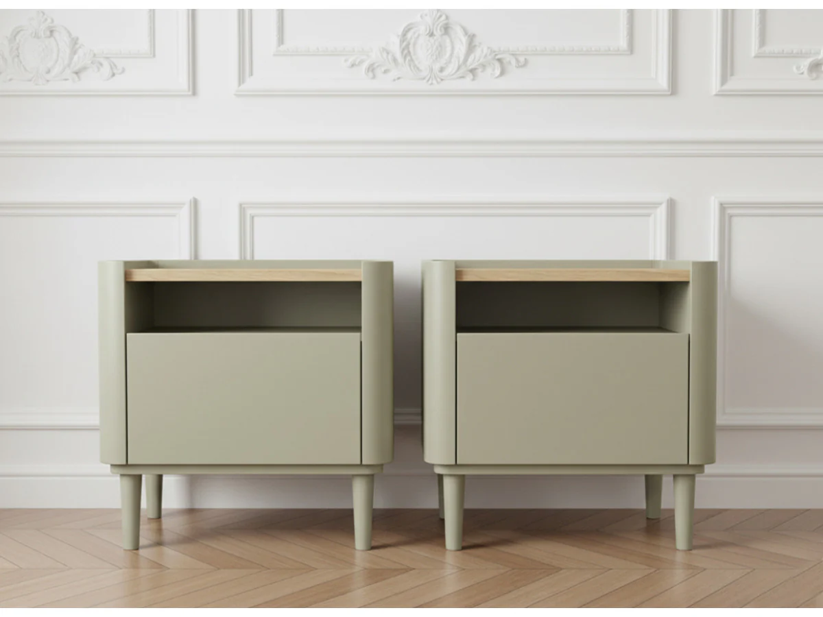 Lot de 2 chevets 1 tiroir ANYRA pieds en bois massif