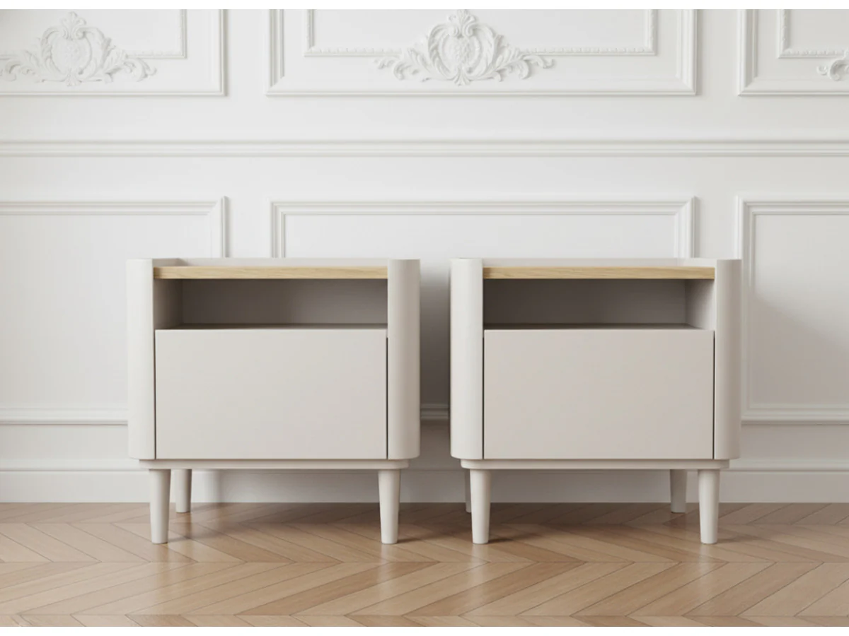 Lot de 2 chevets 1 tiroir ANYRA pieds en bois massif - Image 2