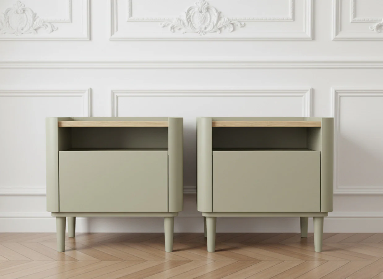 Lot de 2 chevets 1 tiroir ANYRA pieds en bois massif - Image 3