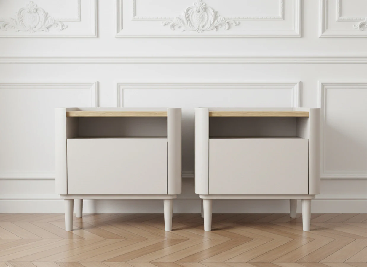 Lot de 2 chevets 1 tiroir ANYRA pieds en bois massif - Image 4