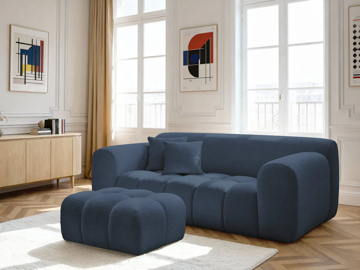 Canapé droit fixe 2 places MELISSE tissu chiné avec pouf - Image 14