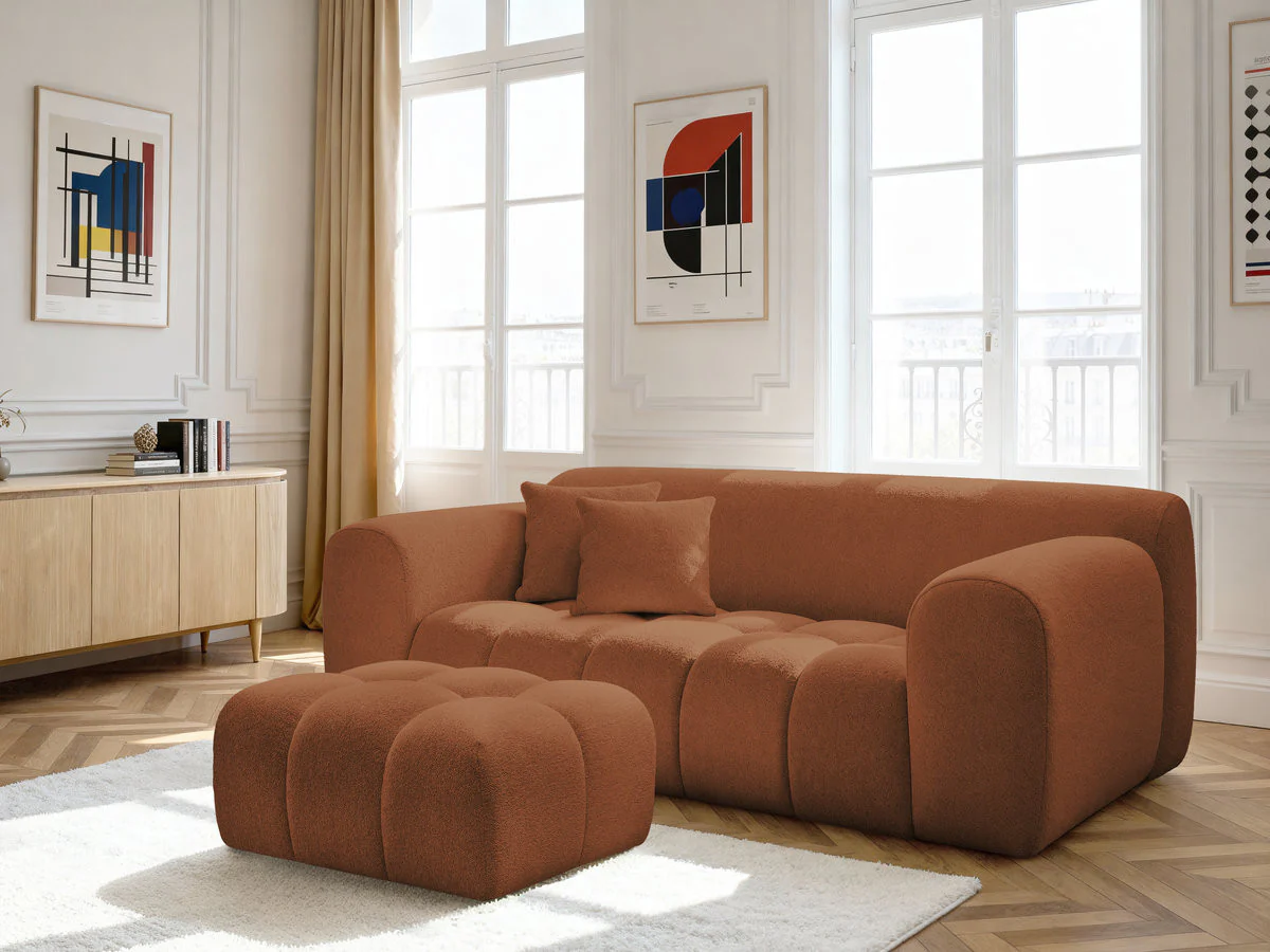 Canapé droit fixe 2 places MELISSE tissu chiné avec pouf - Image 15