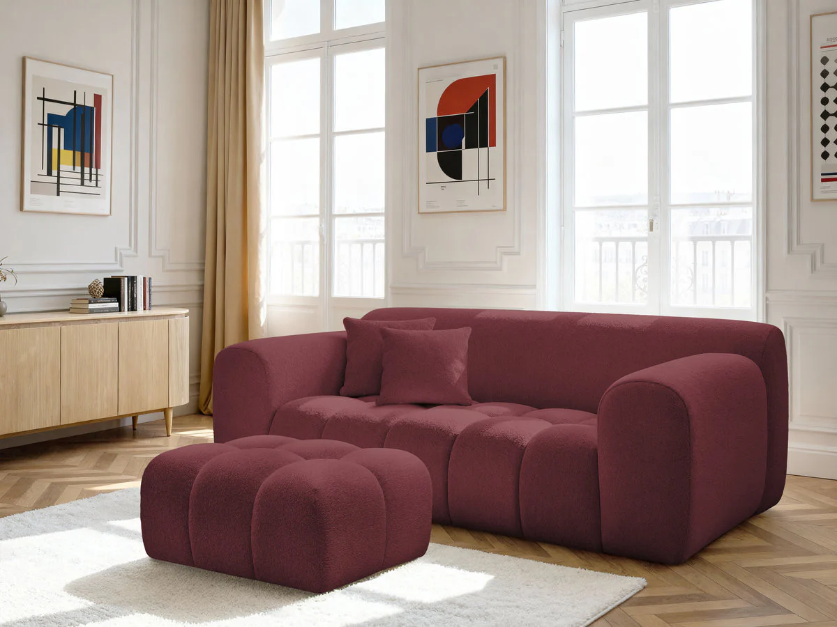 Canapé droit fixe 2 places MELISSE tissu chiné avec pouf - Image 2