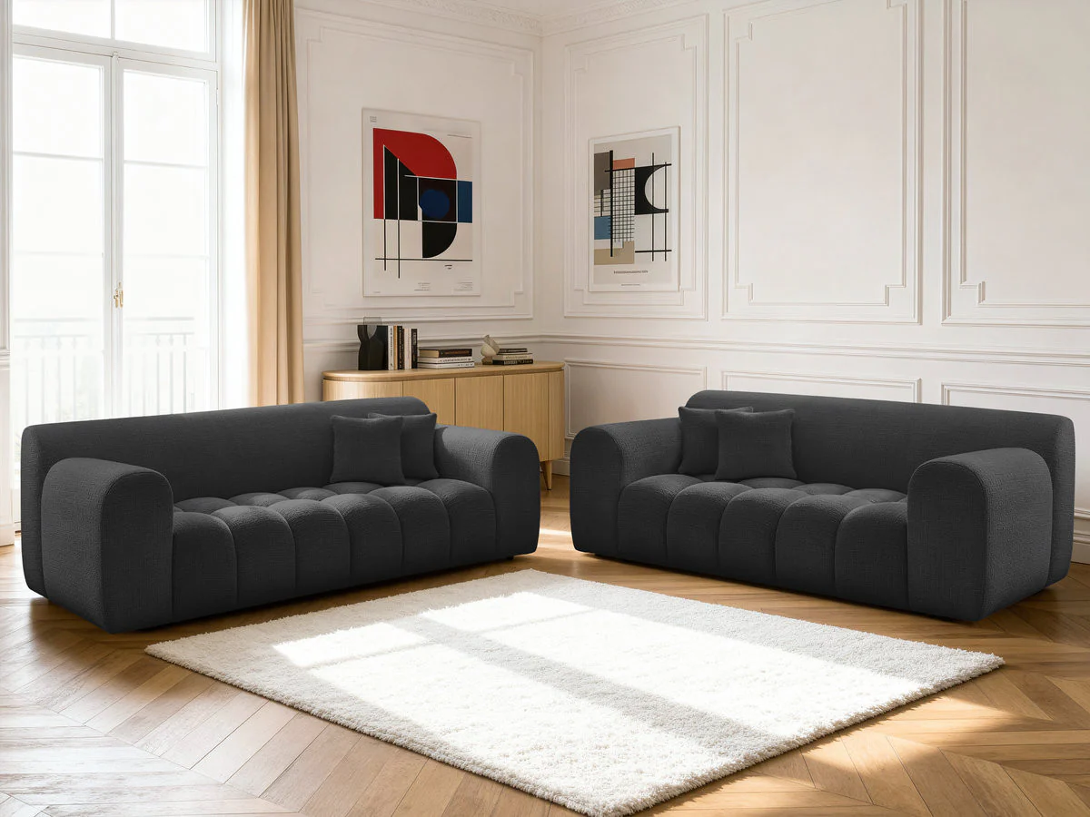Ensemble canapé droit fixe 3 + 2 places MELISSE tissu texturé - Image 12
