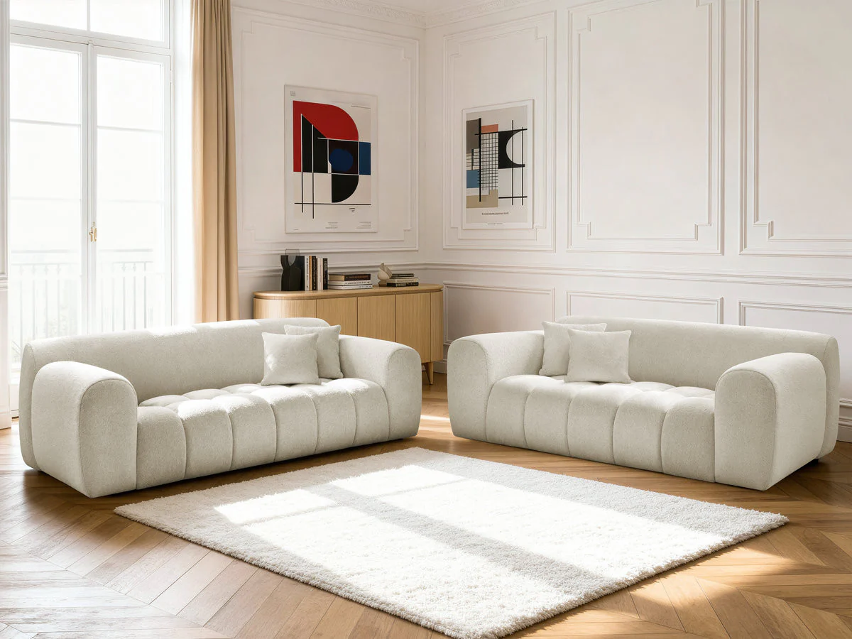 Ensemble canapé droit fixe 3 + 2 places MELISSE tissu chiné - Image 18