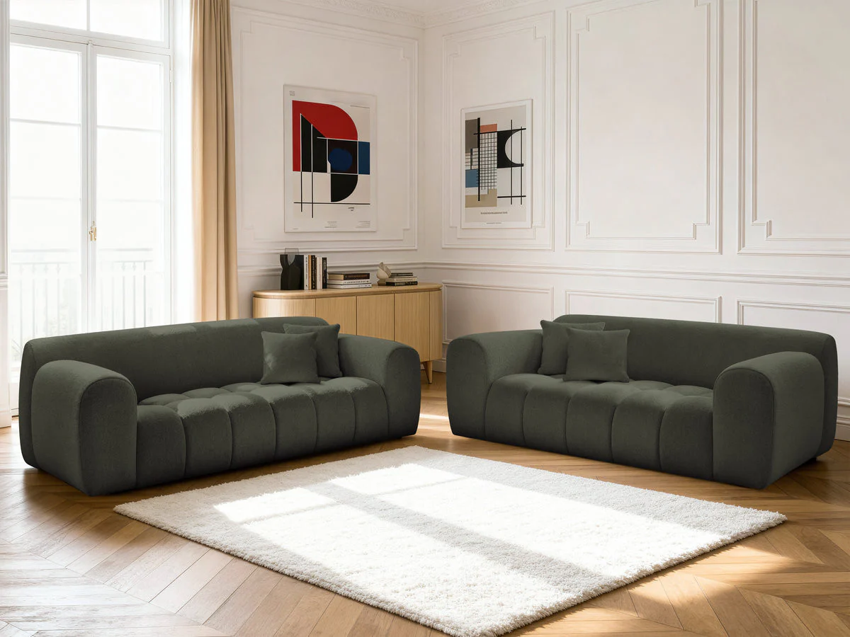 Ensemble canapé droit fixe 3 + 2 places MELISSE tissu chiné - Image 8