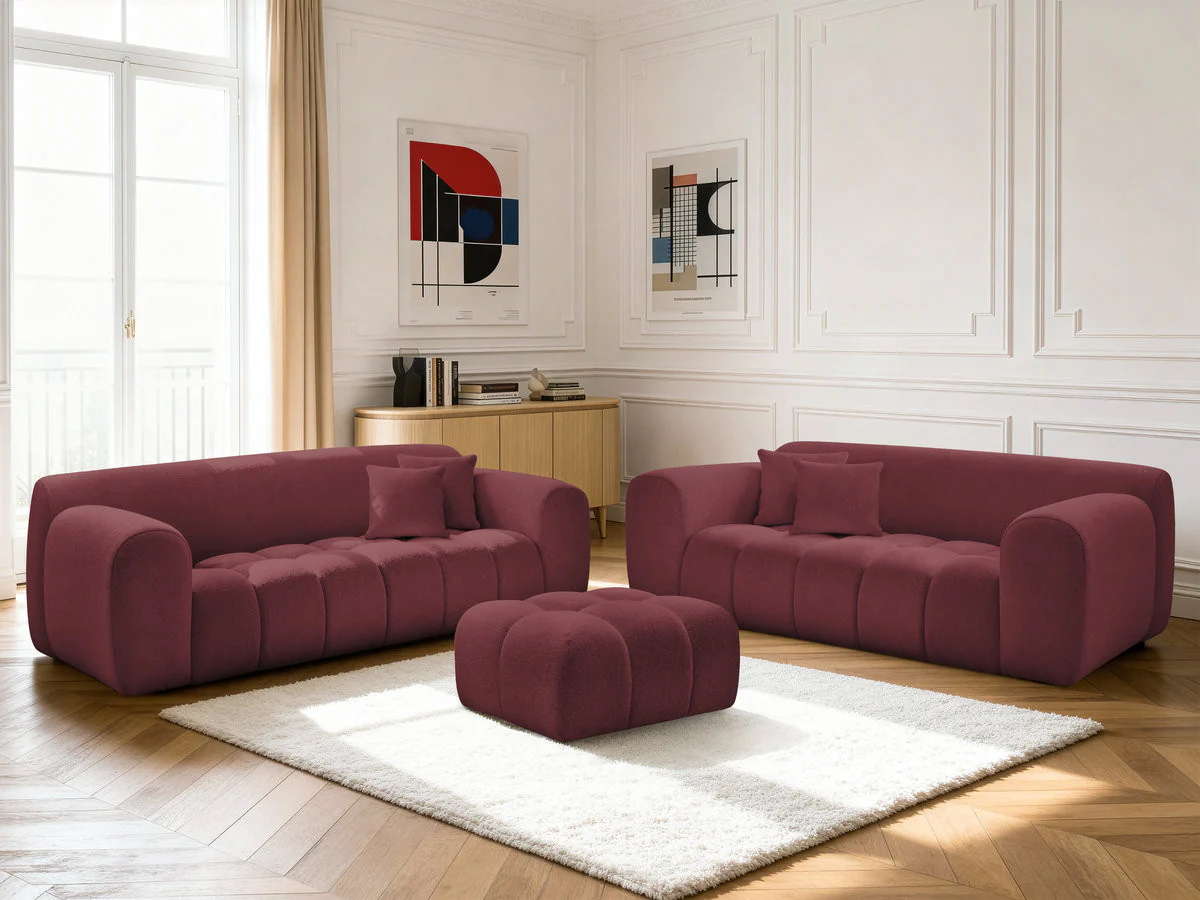 Ensemble canapé droit fixe 3 + 2 places MELISSE tissu chiné avec pouf - Image 11