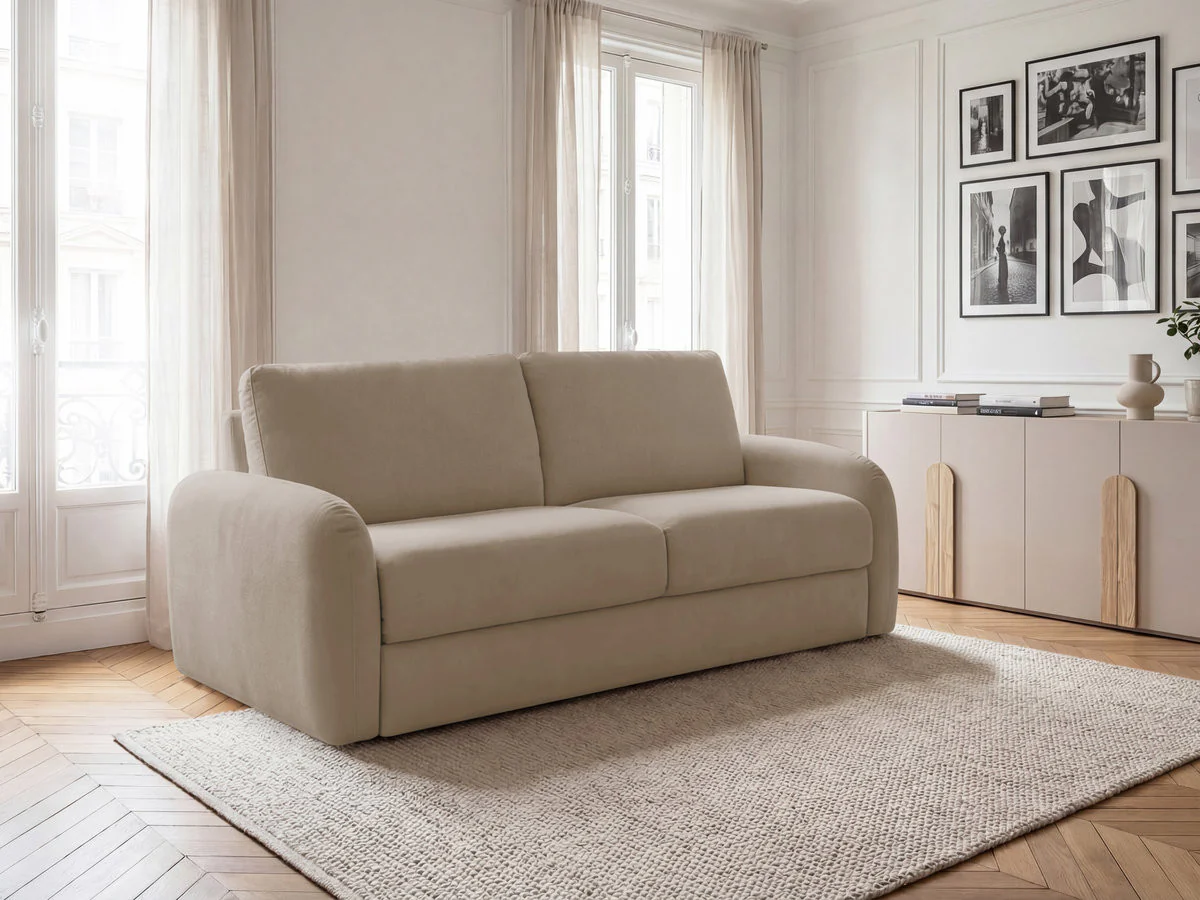 Canapé droit convertible KENAN ouverture express tissu lisse - Image 10
