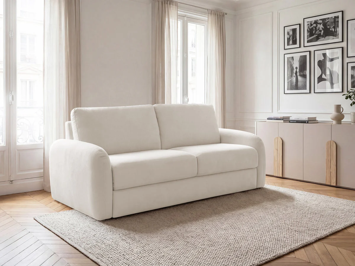 Canapé droit convertible KENAN ouverture express tissu lisse - Image 11