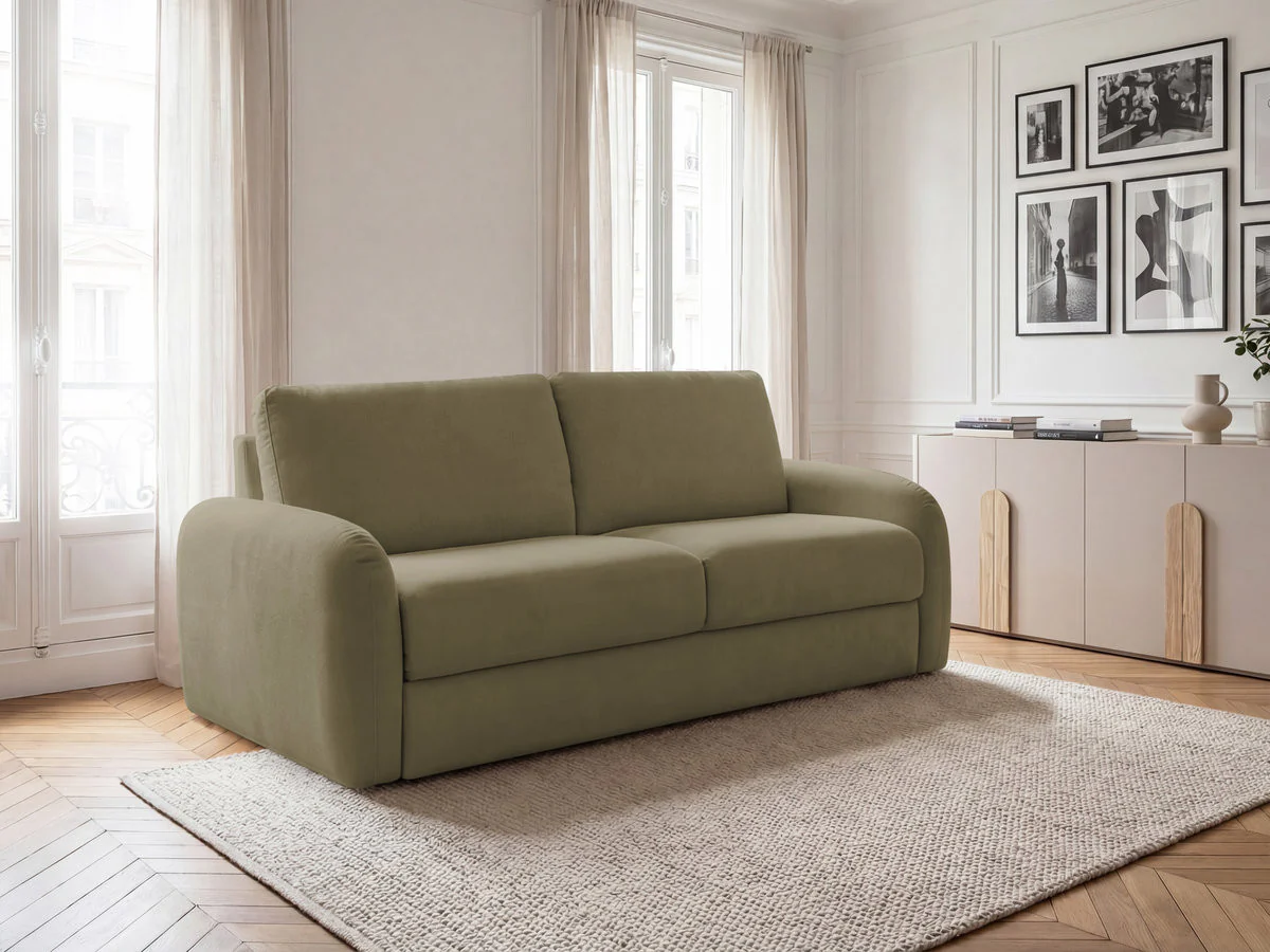 Canapé droit convertible KENAN ouverture express tissu lisse - Image 15