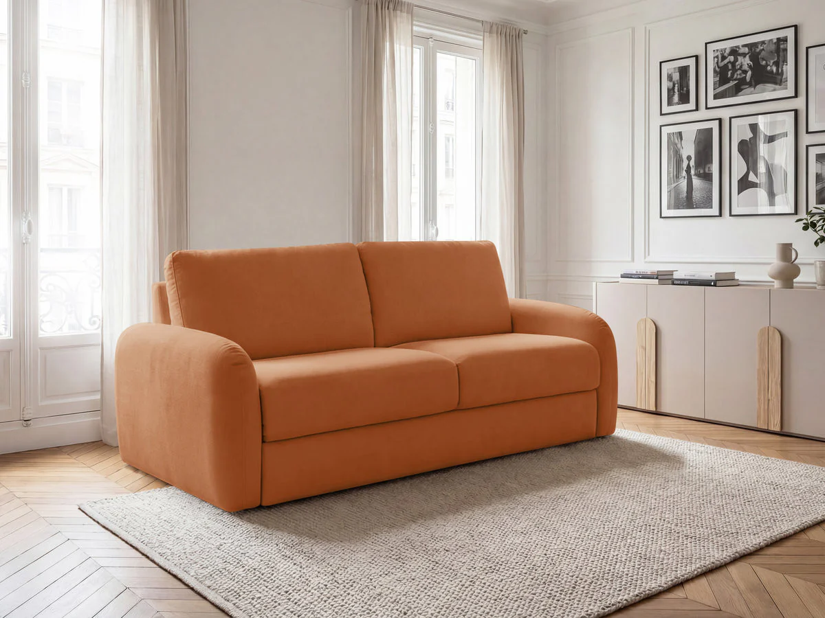 Canapé droit convertible KENAN ouverture express tissu lisse - Image 4