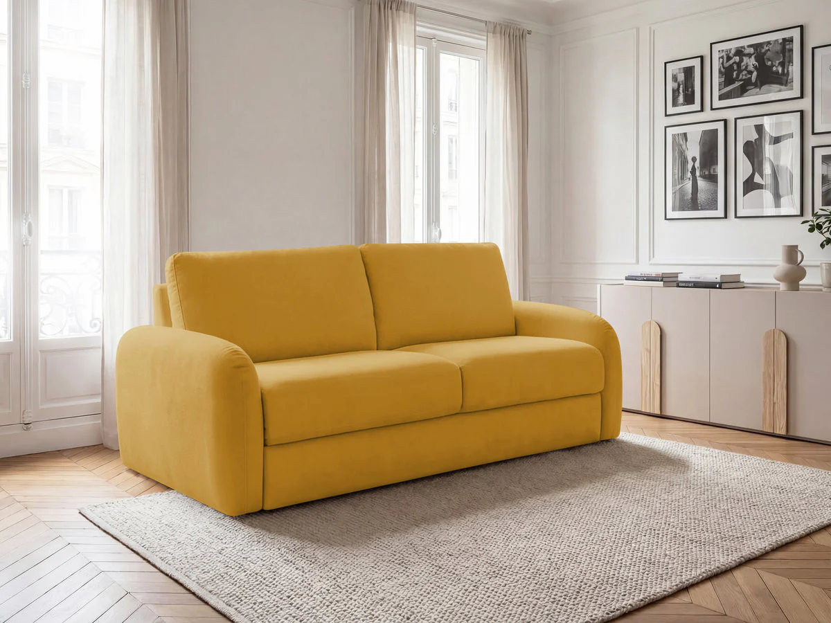Canapé droit convertible KENAN ouverture express tissu lisse - Image 5